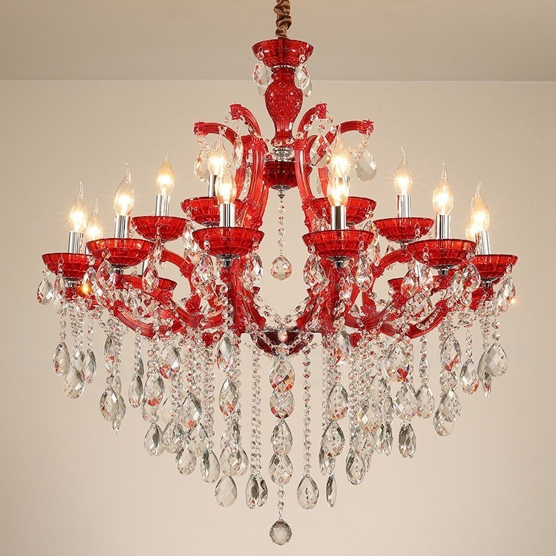 Lampadario a candela in cristallo multicolore 18 luci 12+6
