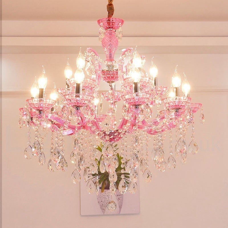 Lampadario a candela in cristallo multicolore 18 luci 12+6