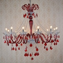 Lampadario a candela in cristallo rosso retrò