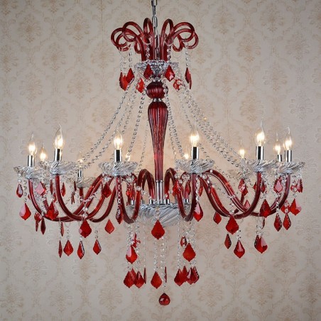 Lampadario a candela in cristallo rosso retrò