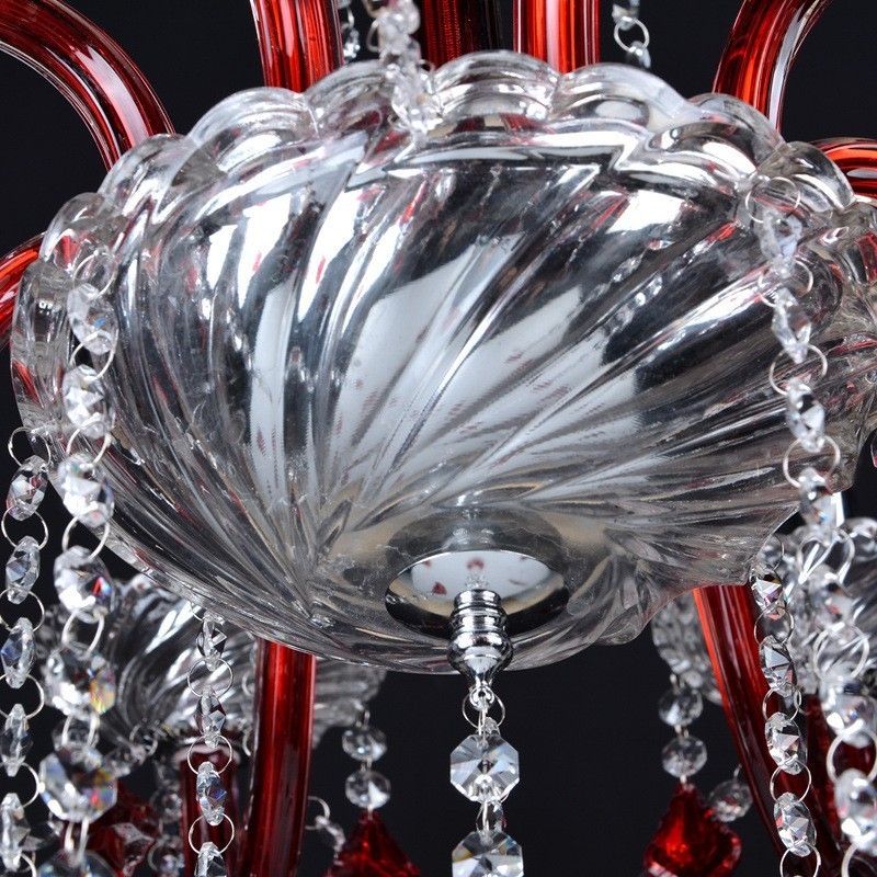 Lampadario a candela in cristallo rosso retrò