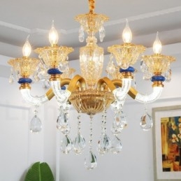 Lampadario contemporaneo in cristallo a 6 luci color champagne