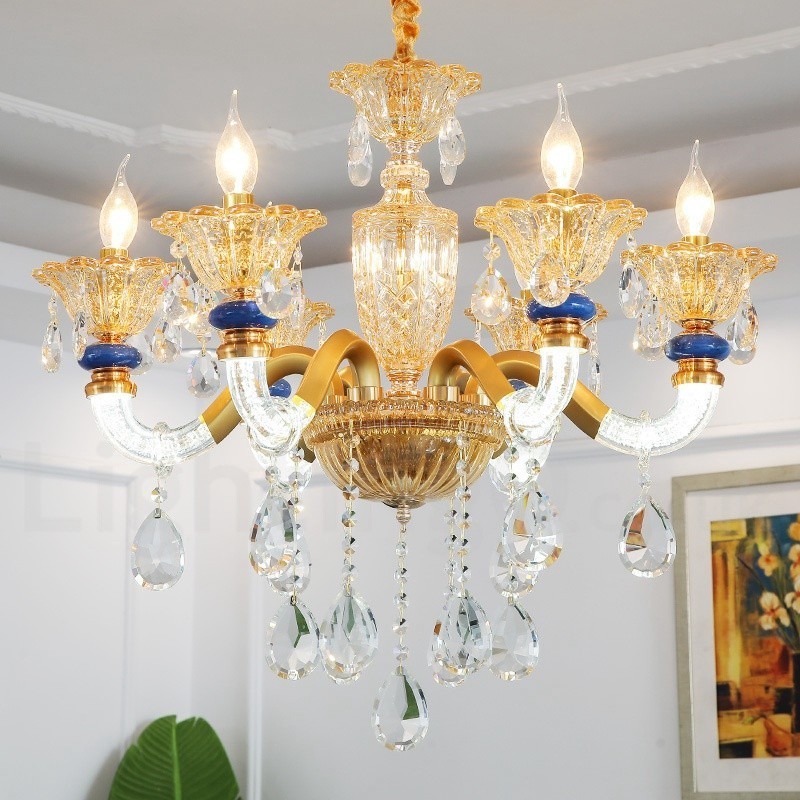 Lampadario contemporaneo in cristallo a 6 luci color champagne