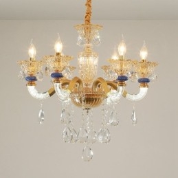 Lampadario contemporaneo in cristallo a 6 luci color champagne