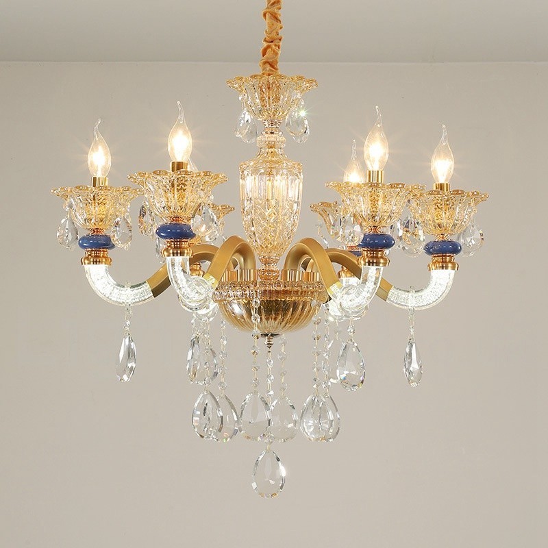 Lampadario contemporaneo in cristallo a 6 luci color champagne