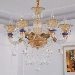 Lampadario contemporaneo in cristallo a 6 luci color champagne