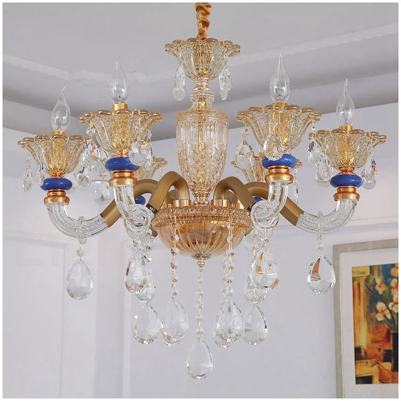 Lampadario contemporaneo in cristallo a 6 luci color champagne