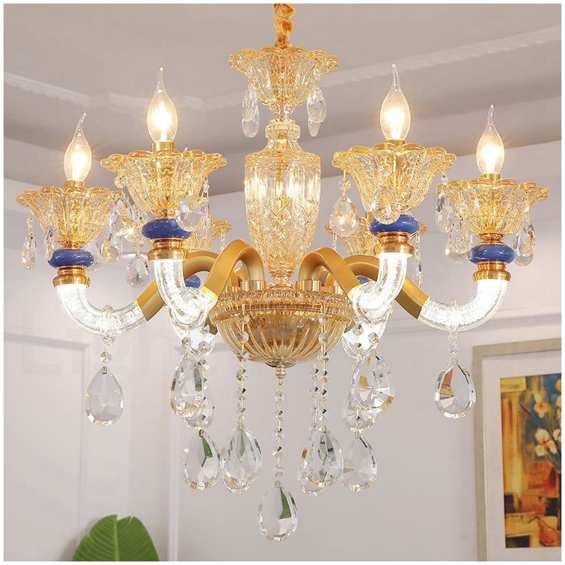 Lampadario contemporaneo in cristallo a 6 luci color champagne
