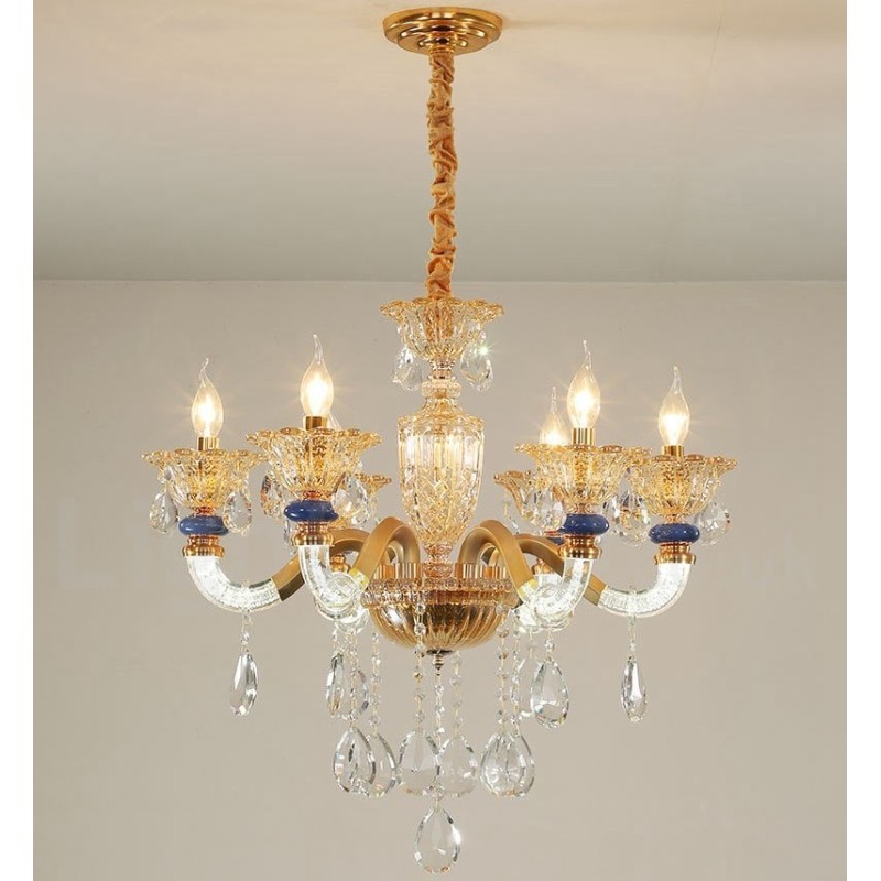 Lampadario contemporaneo in cristallo a 6 luci color champagne