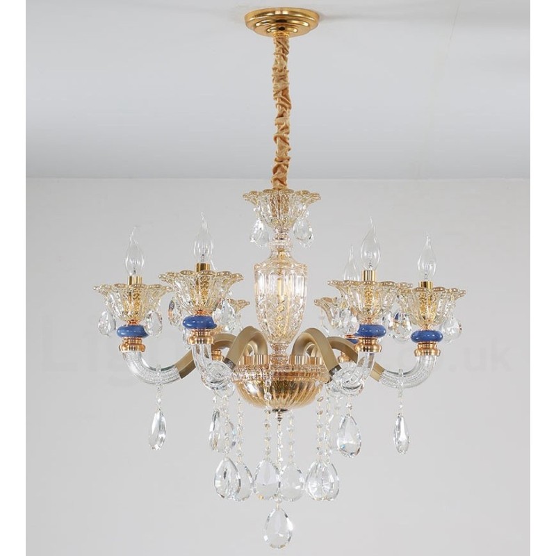 Lampadario contemporaneo in cristallo a 6 luci color champagne