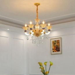 Lampadario contemporaneo in cristallo a 6 luci color champagne