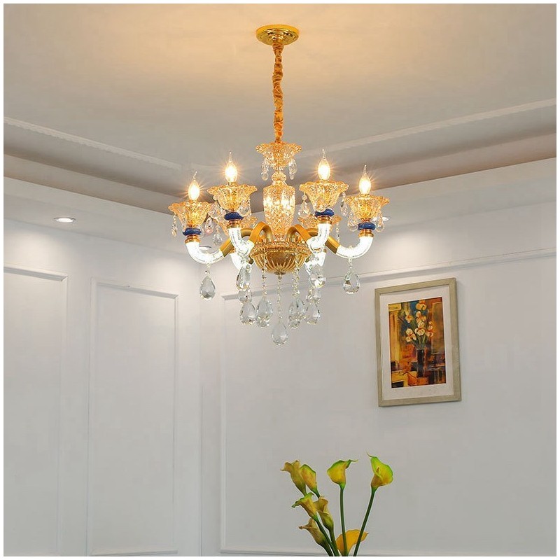 Lampadario contemporaneo in cristallo a 6 luci color champagne