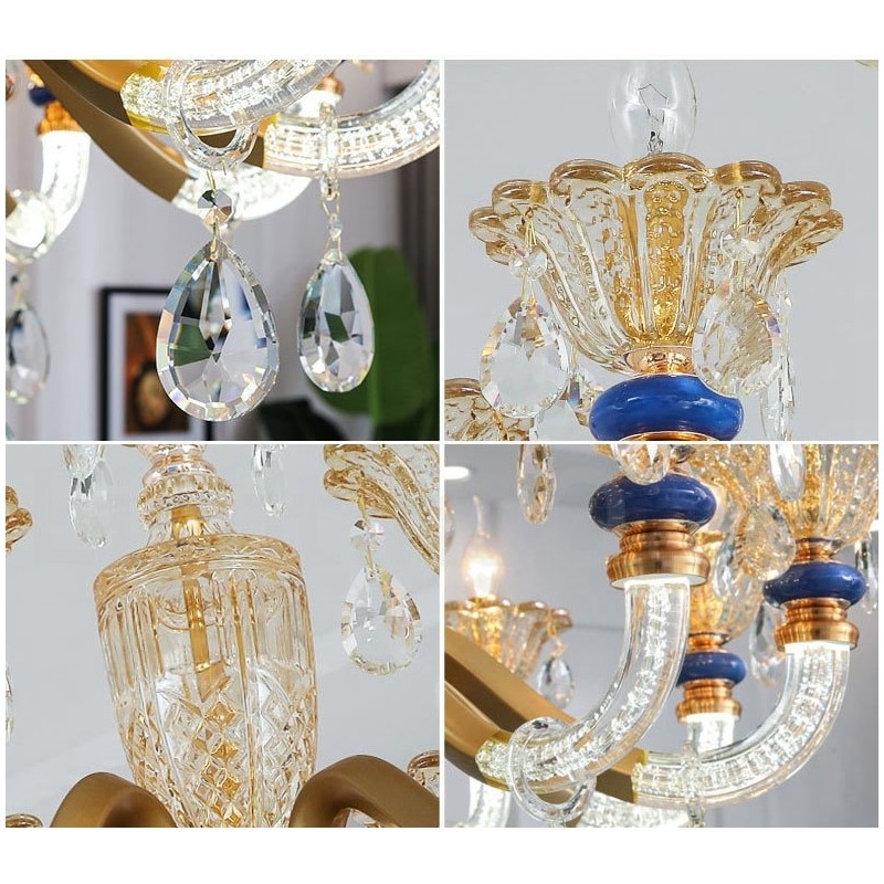 Lampadario contemporaneo in cristallo a 6 luci color champagne
