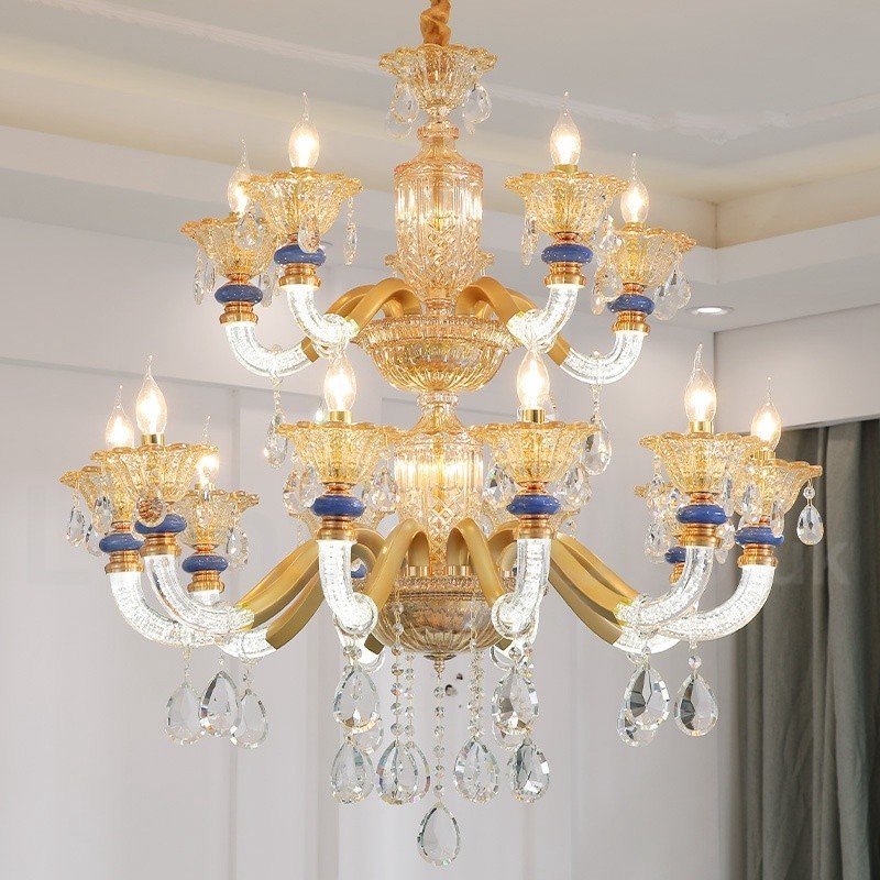 Lampadario contemporaneo in cristallo a 15 luci (10+5) stile candela