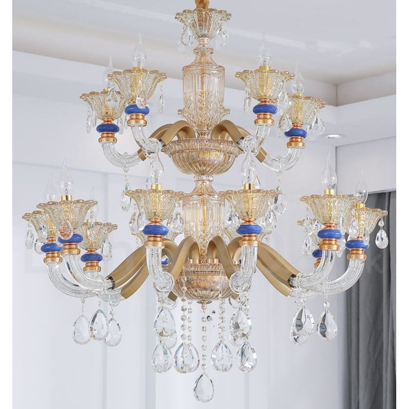 Lampadario contemporaneo in cristallo a 15 luci (10+5) stile candela