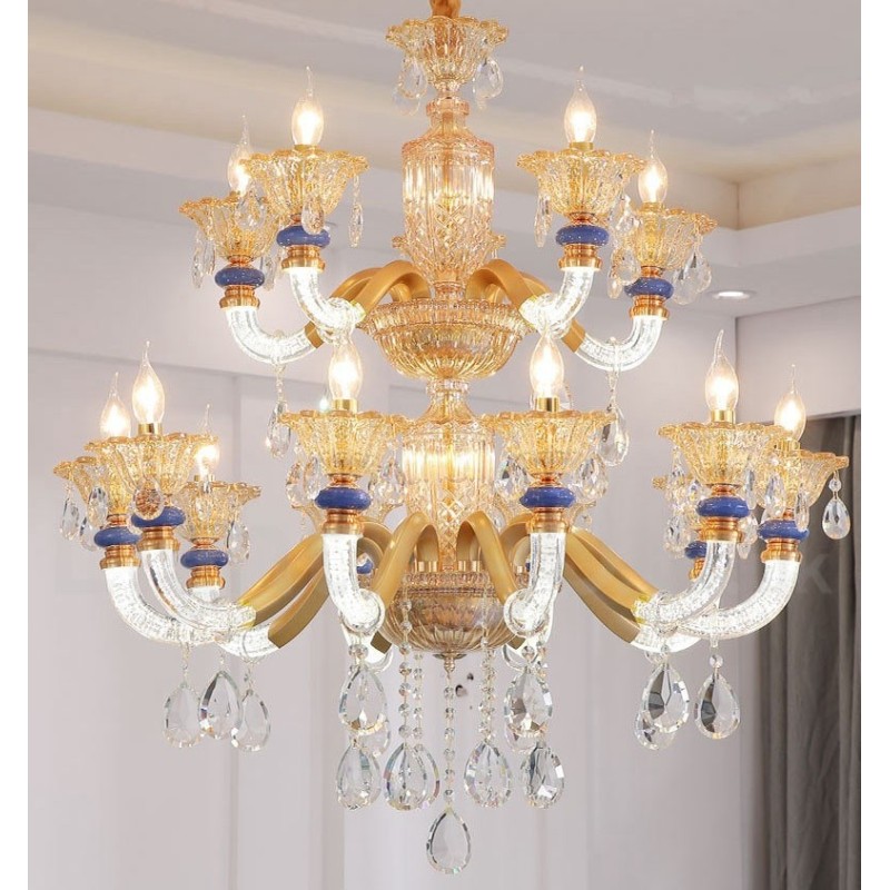 Lampadario contemporaneo in cristallo a 15 luci (10+5) stile candela
