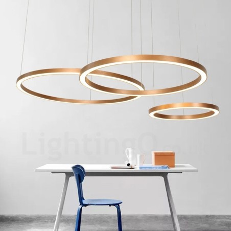 Lampada a sospensione LED moderna a 3 anelli oro rosa dimmerabile Wi‑Fi, paralume in acrilico, Ø 80+60+40 cm