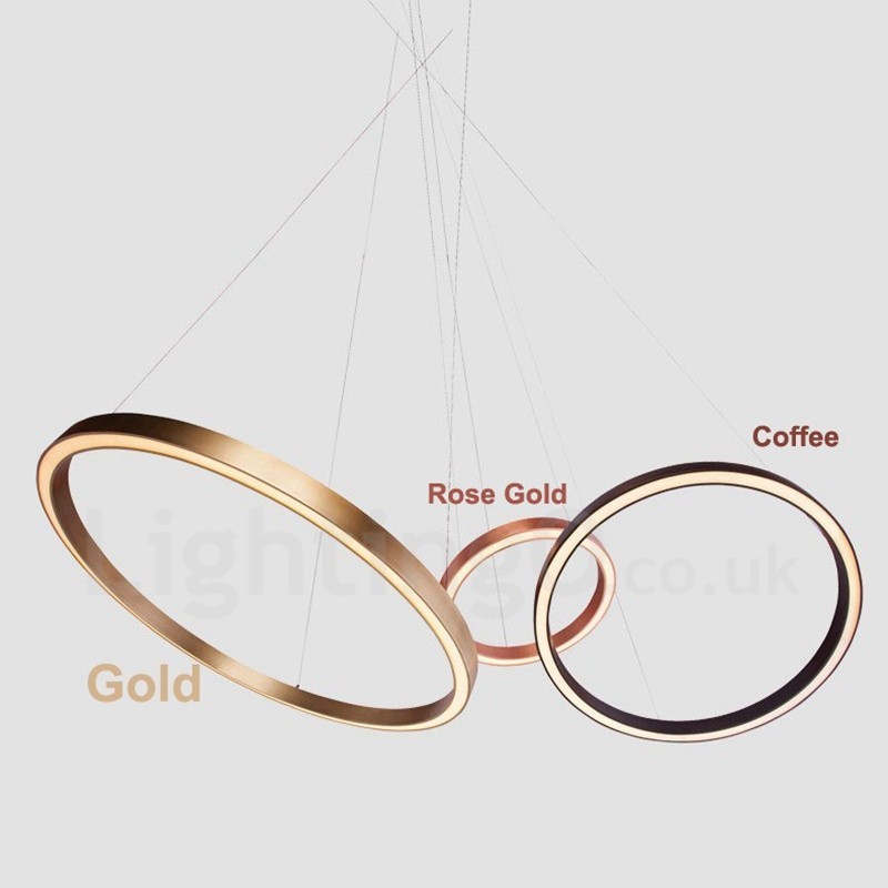 Lampada a sospensione LED moderna a 3 anelli oro rosa dimmerabile Wi‑Fi, paralume in acrilico, Ø 80+60+40 cm