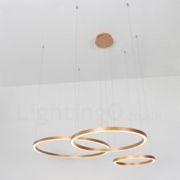 Lampada a sospensione LED moderna a 3 anelli oro rosa dimmerabile Wi‑Fi, paralume in acrilico, Ø 80+60+40 cm