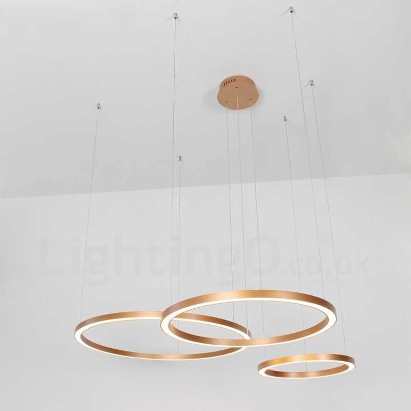 Lampada a sospensione LED moderna a 3 anelli oro rosa dimmerabile Wi‑Fi, paralume in acrilico, Ø 80+60+40 cm