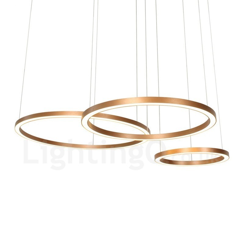 Lampada a sospensione LED moderna a 3 anelli oro rosa dimmerabile Wi‑Fi, paralume in acrilico, Ø 80+60+40 cm