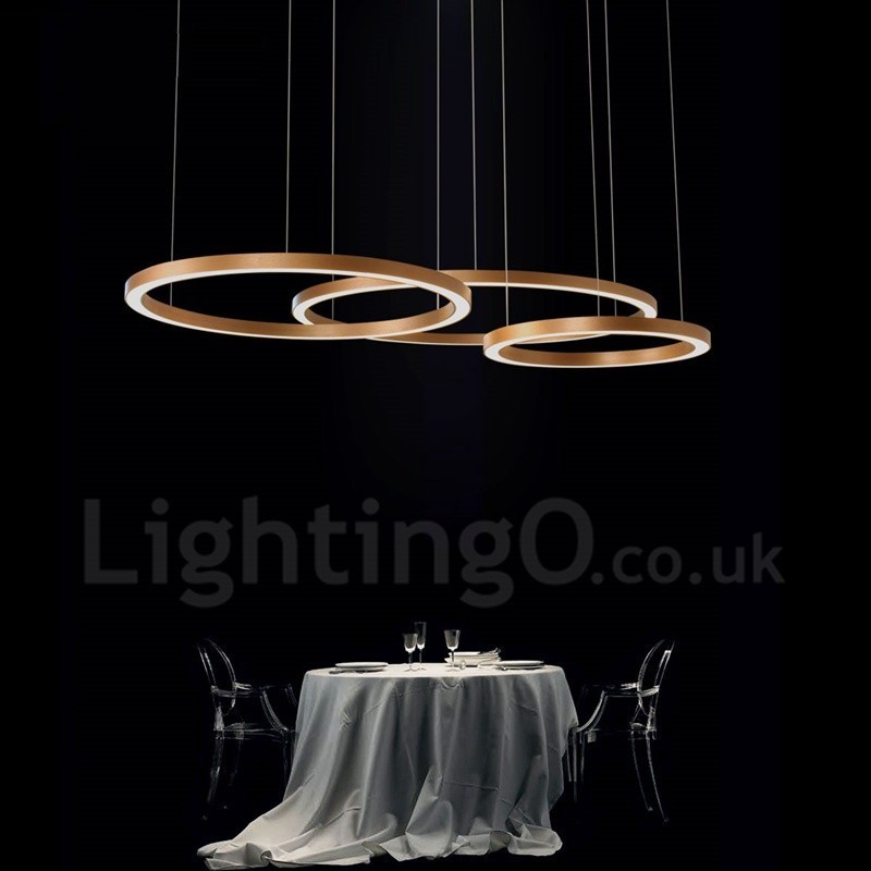 Lampada a sospensione LED moderna a 3 anelli oro rosa dimmerabile Wi‑Fi, paralume in acrilico, Ø 80+60+40 cm