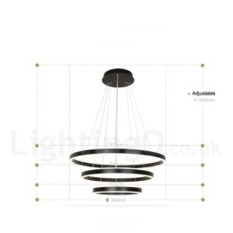 Lampada a sospensione Smart Wi‑Fi dimmerabile a 3 anelli 80+60+40 cm con 2 strisce LED e paralume in acrilico