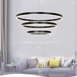 Lampada a sospensione Smart Wi‑Fi dimmerabile a 3 anelli 80+60+40 cm con 2 strisce LED e paralume in acrilico