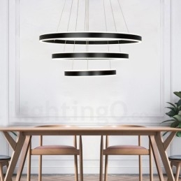 Lampada a sospensione Smart Wi‑Fi dimmerabile a 3 anelli 80+60+40 cm con 2 strisce LED e paralume in acrilico