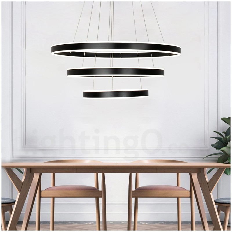 Lampada a sospensione Smart Wi‑Fi dimmerabile a 3 anelli 80+60+40 cm con 2 strisce LED e paralume in acrilico