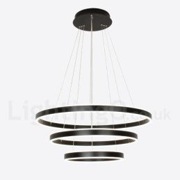 Lampada a sospensione Smart Wi‑Fi dimmerabile a 3 anelli 80+60+40 cm con 2 strisce LED e paralume in acrilico