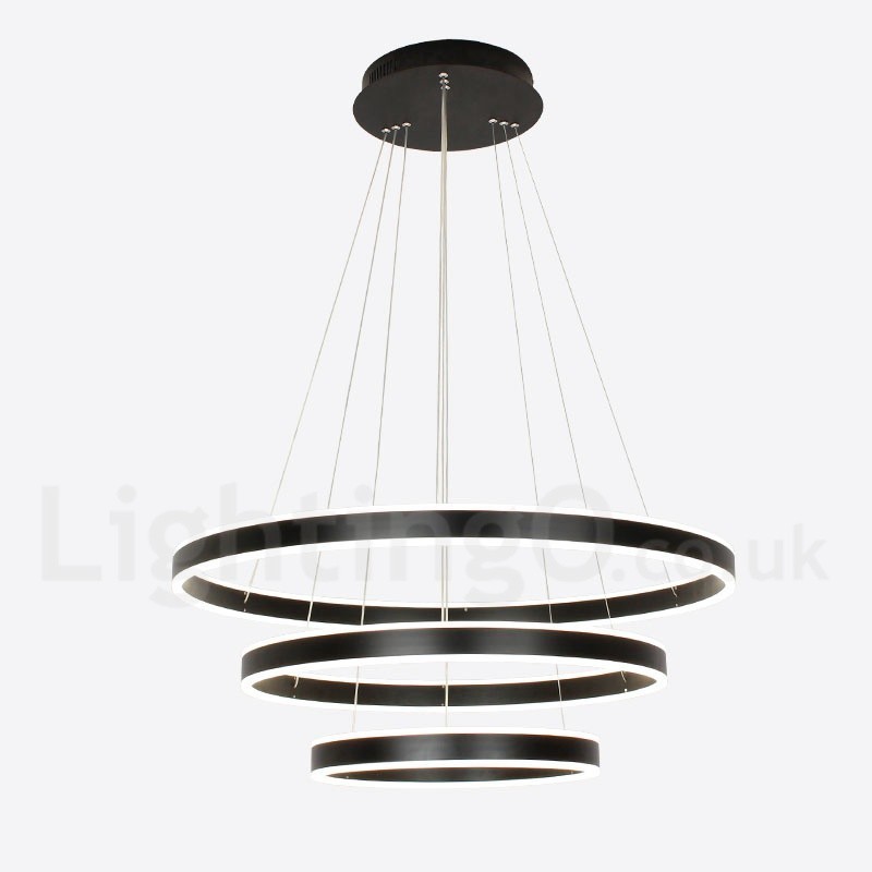 Lampada a sospensione Smart Wi‑Fi dimmerabile a 3 anelli 80+60+40 cm con 2 strisce LED e paralume in acrilico