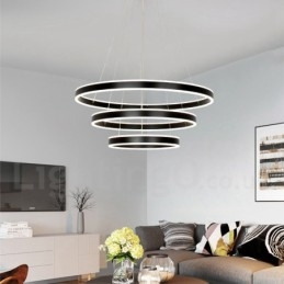 Lampada a sospensione Smart Wi‑Fi dimmerabile a 3 anelli 80+60+40 cm con 2 strisce LED e paralume in acrilico