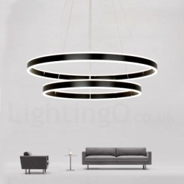 Lampada a sospensione Smart Wi‑Fi dimmerabile a 3 anelli 80+60+40 cm con 2 strisce LED e paralume in acrilico