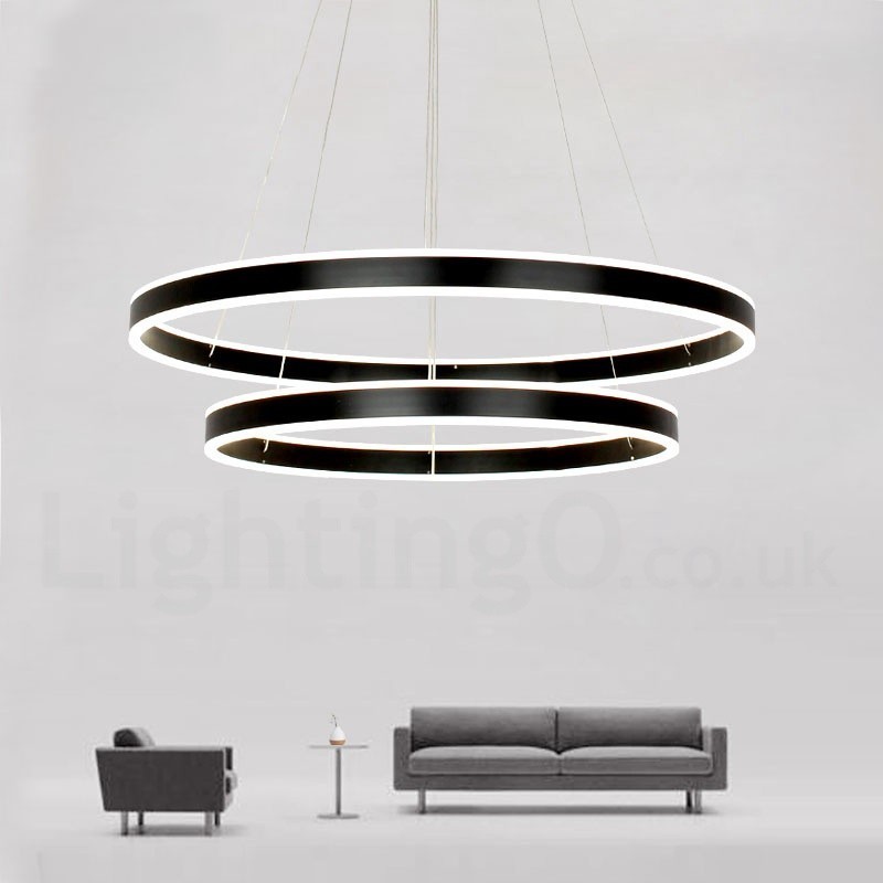 Lampada a sospensione Smart Wi‑Fi dimmerabile a 3 anelli 80+60+40 cm con 2 strisce LED e paralume in acrilico
