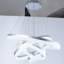 Lampadario a sospensione in acrilico con anello, LED integrato, 4 livelli, argento beige, 80 cm