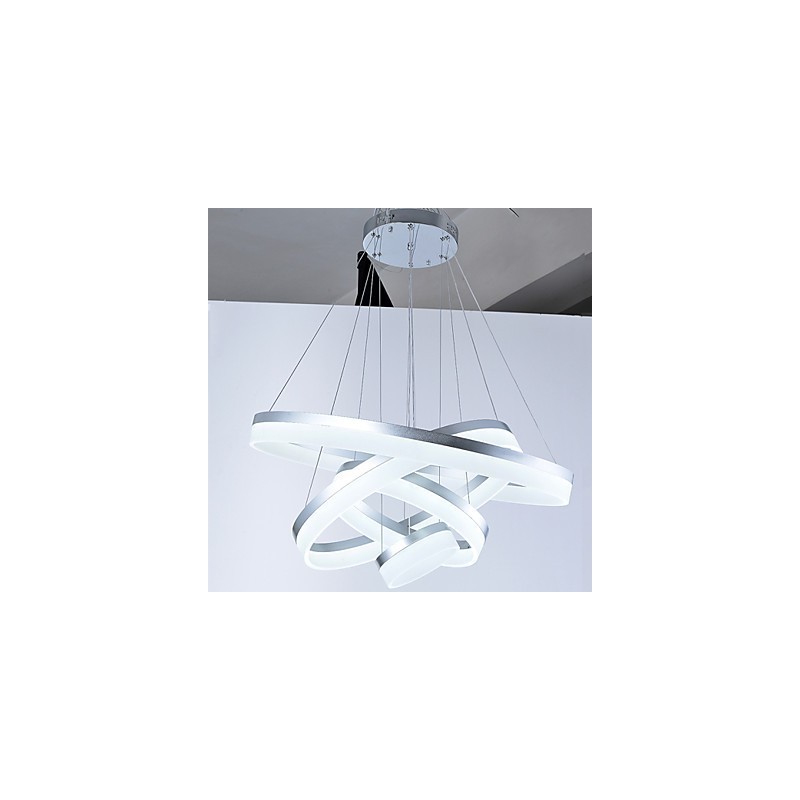 Lampadario a sospensione in acrilico con anello, LED integrato, 4 livelli, argento beige, 80 cm