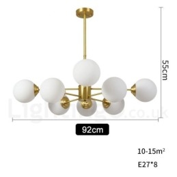 Lampadario a fagiolo in ottone puro a 8 luci (4+4), a due livelli, stile nordico, 92 x 55 cm
