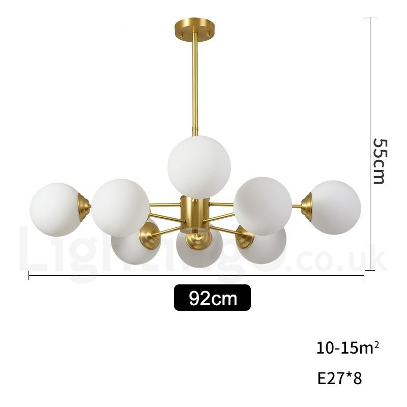 Lampadario a fagiolo in ottone puro a 8 luci (4+4), a due livelli, stile nordico, 92 x 55 cm