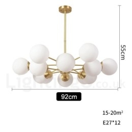 Lampadario a sospensione moderno a forma di fagiolo in ottone puro, 12 luci (6+6), 92 x 55 cm, modello Nord Europa