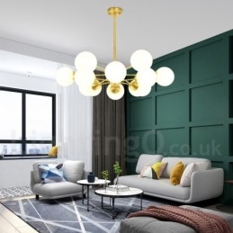 Lampadario a sospensione moderno a forma di fagiolo in ottone puro, 12 luci (6+6), 92 x 55 cm, modello Nord Europa