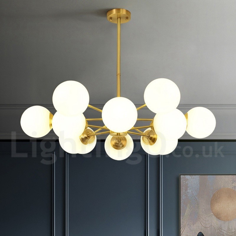 Lampadario a sospensione moderno a forma di fagiolo in ottone puro, 12 luci (6+6), 92 x 55 cm, modello Nord Europa