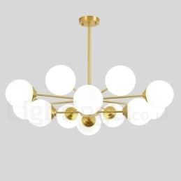 Lampadario a forma di fagiolo in ottone puro a 2 livelli 12 luci (8+4), sospensione moderna con paralumi in vetro