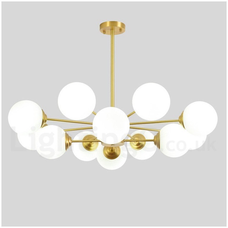 Lampadario a forma di fagiolo in ottone puro a 2 livelli 12 luci (8+4), sospensione moderna con paralumi in vetro