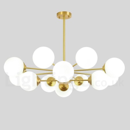 Lampadario a forma di fagiolo in ottone puro a 2 livelli 12 luci (8+4), sospensione moderna con paralumi in vetro