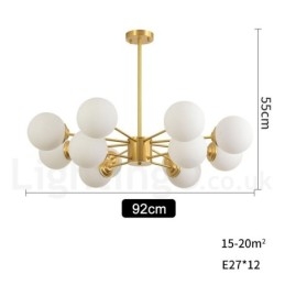 Lampadario a forma di fagiolo in ottone puro a 2 livelli 12 luci (8+4), sospensione moderna con paralumi in vetro