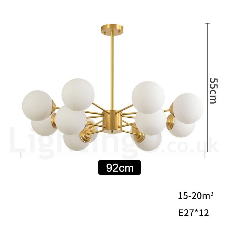 Lampadario a forma di fagiolo in ottone puro a 2 livelli 12 luci (8+4), sospensione moderna con paralumi in vetro