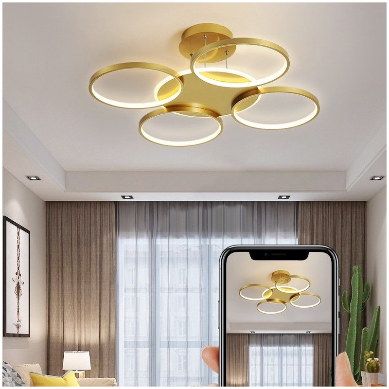 Lampadario LED nordico moderno dorato con telecomando, anche applique