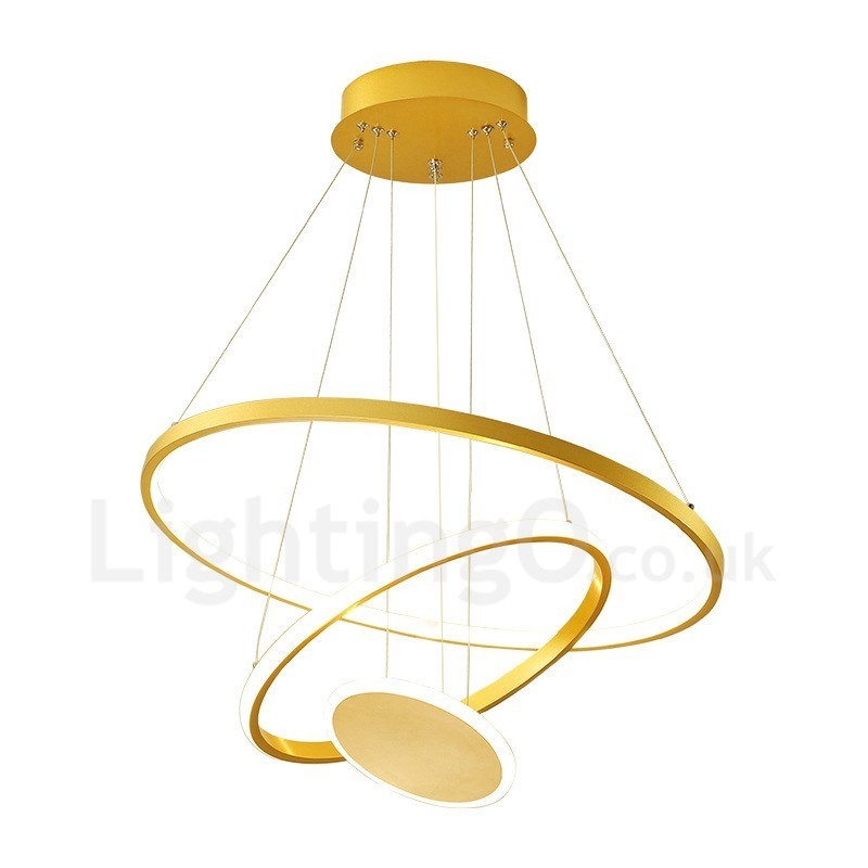 Lampada a sospensione moderna a tre cerchi oro con telecomando
