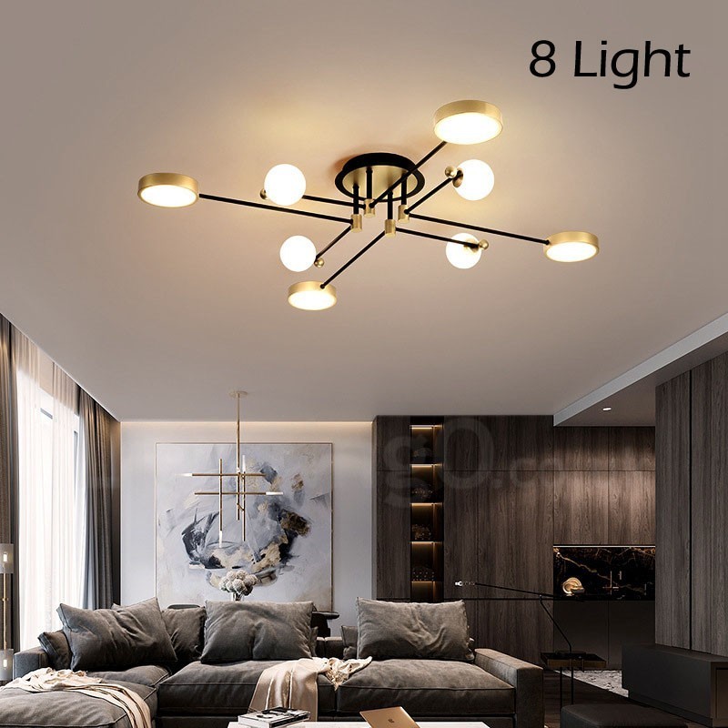 Lampadario moderno nero e oro in metallo con paralume in acrilico